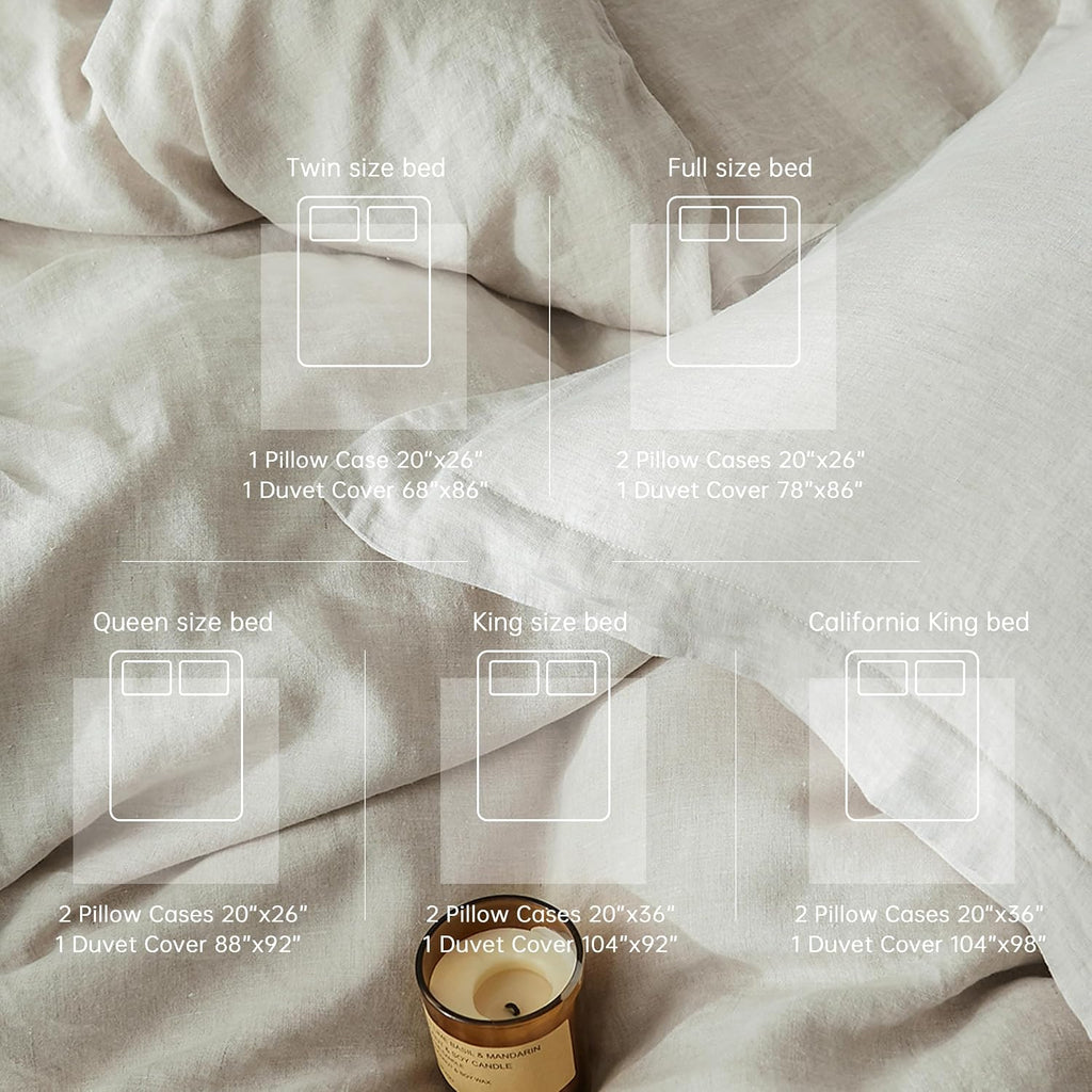 Simple&Opulence 100% Linen Duvet Cover Set, 3 PCS Natural French Flax Linen Duvet Cover, California King Size, Breathable Soft Comfy Bedding Comforter Cover with 2 Pillowcases (104'x98')