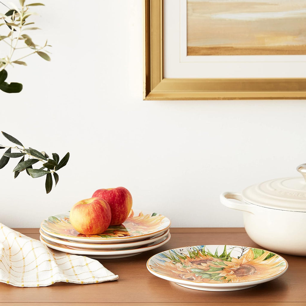 Certified International Sunflower Fields 9' Salad/Dessert Plates, Multi Colored, Medium, Set of 4 (Pack of 3)