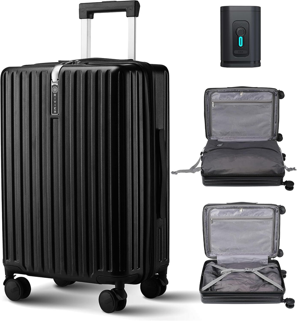Carry On Luggage Expandable With Vacuum Compression And Pump, Airline Approved Luggage, Bag with Anti Theft Lock, Water Resistant, Carry-on Suitcase Suitable for Men and Women