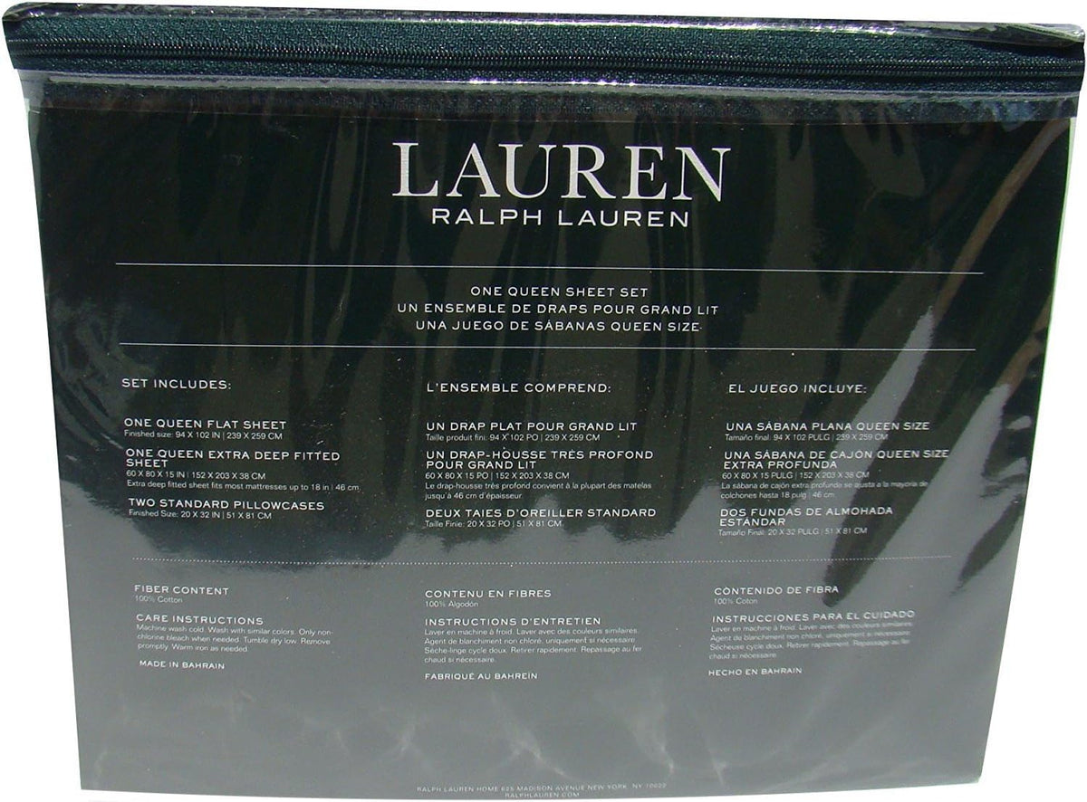 Lauren Ralph Lauren Queen Size Dunham Sateen 4 Piece Sheet Set 100% Cotton - White