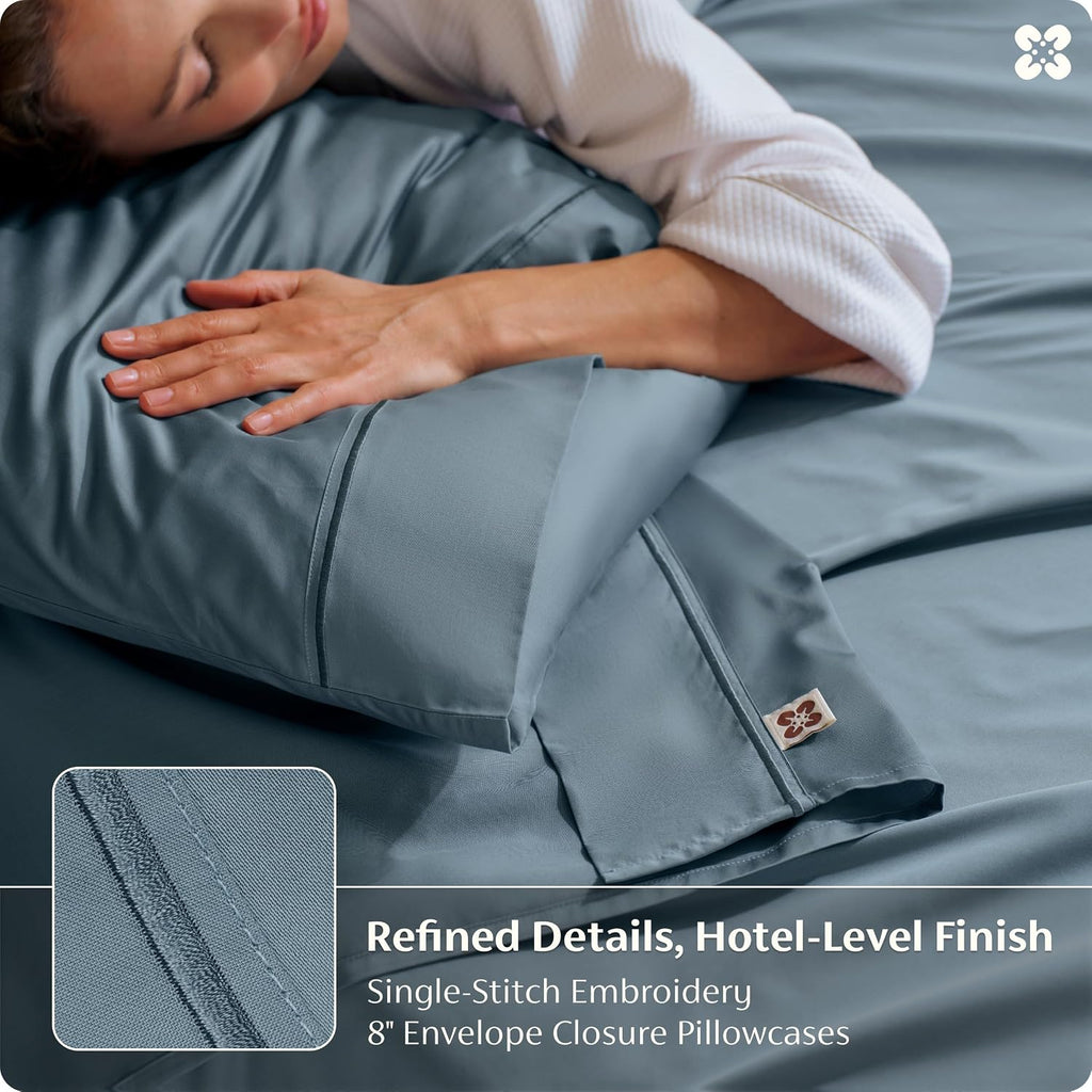 Bedsure 100% Giza Egyptian Cotton Sheets King Size - Luxury Hotel Sheets 18' Deep Pocket with 4 Corner Straps, PureWoven Soft & Beathable Sateen Weave Bedsheets (Dusty Blue,King)