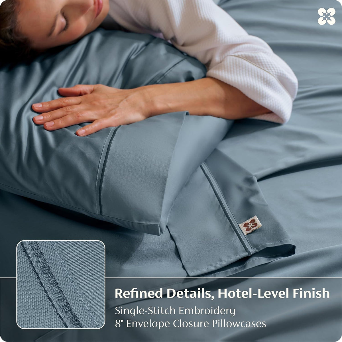 Bedsure 100% Giza Egyptian Cotton Sheets King Size - Luxury Hotel Sheets 18' Deep Pocket with 4 Corner Straps, PureWoven Soft & Beathable Sateen Weave Bedsheets (Dusty Blue,King)