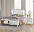 Glam Luxury White Finish 3-Piece Bedroom Set King Size Platform Stoarge Bed and Two Nightstands Tufted LED Headboard Wooden Furniture