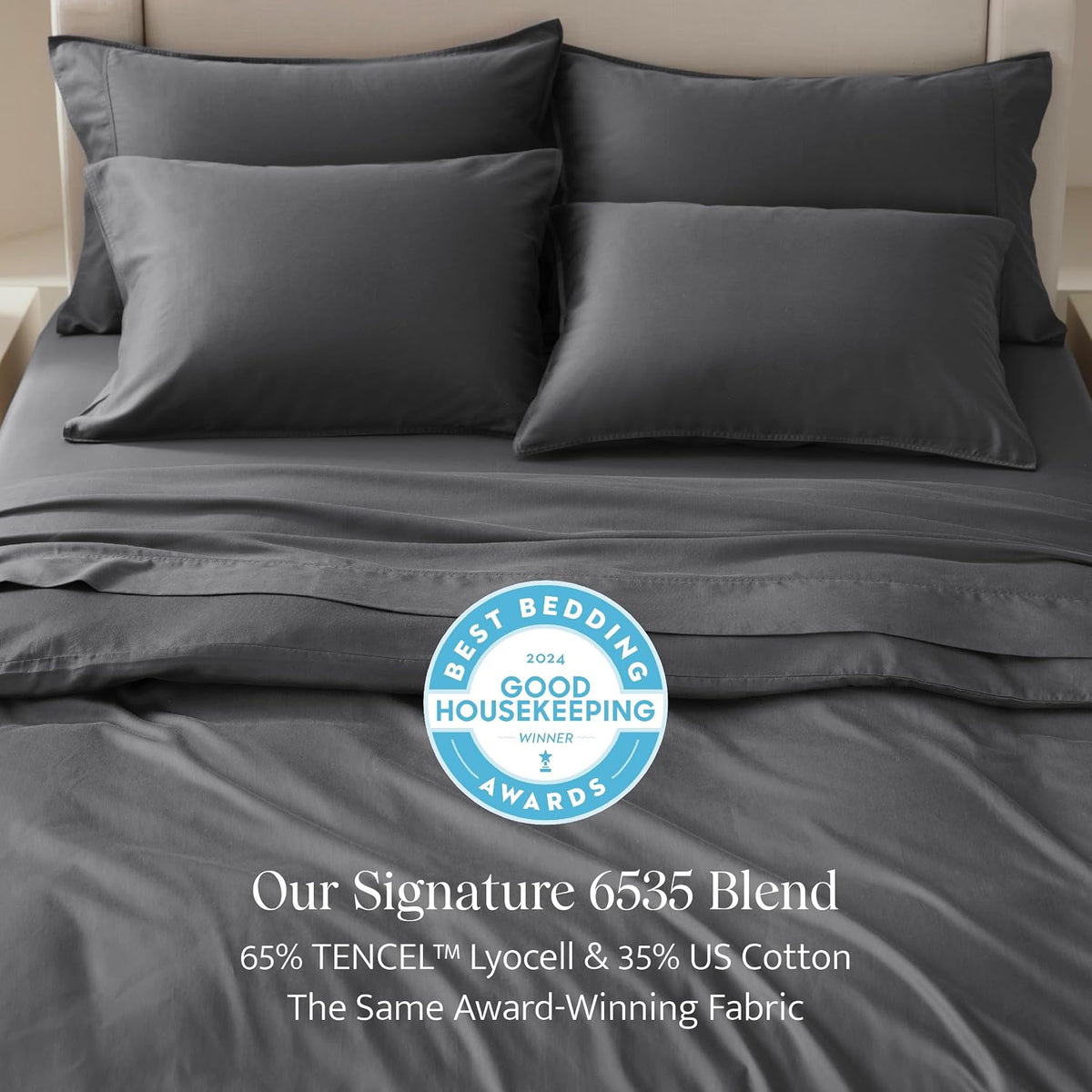 Double Stitch Cotton Tencel Duvet Cover - King Size Comforter Cover, Luxury & Soft Eucalyptus Lyocell Bedding Set for Hot Sleepers, Cooling, Smooth & Breathable, Button Closure, Ash Black, 106'x90'