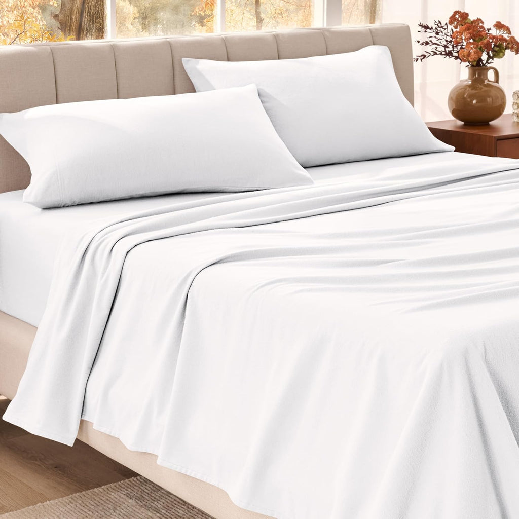 Bare Home Organic Cotton Flannel Sheet Set - Split King Size - 100% Cotton - Double Brushed for Extra Softness & Comfort - Warm, Cozy, and Durable - Breathable - Bed Sheets (Split King, White)