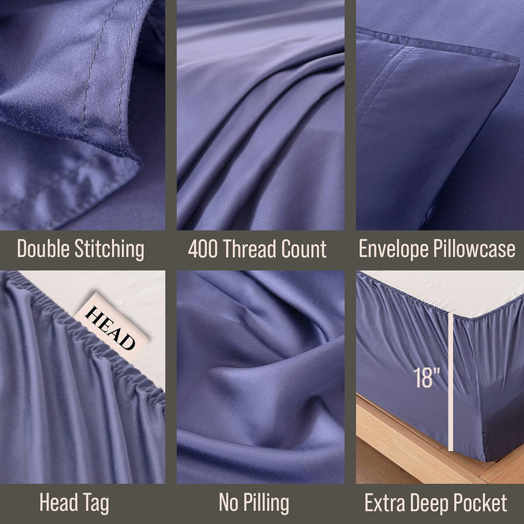 Bella Coterie Luxury Bamboo Viscose King Size Sheet Set | 100% Organically Grown | Ultra Soft | Cooling for Hot Sleepers | 18' Deep Pocket [Twilight Blue]