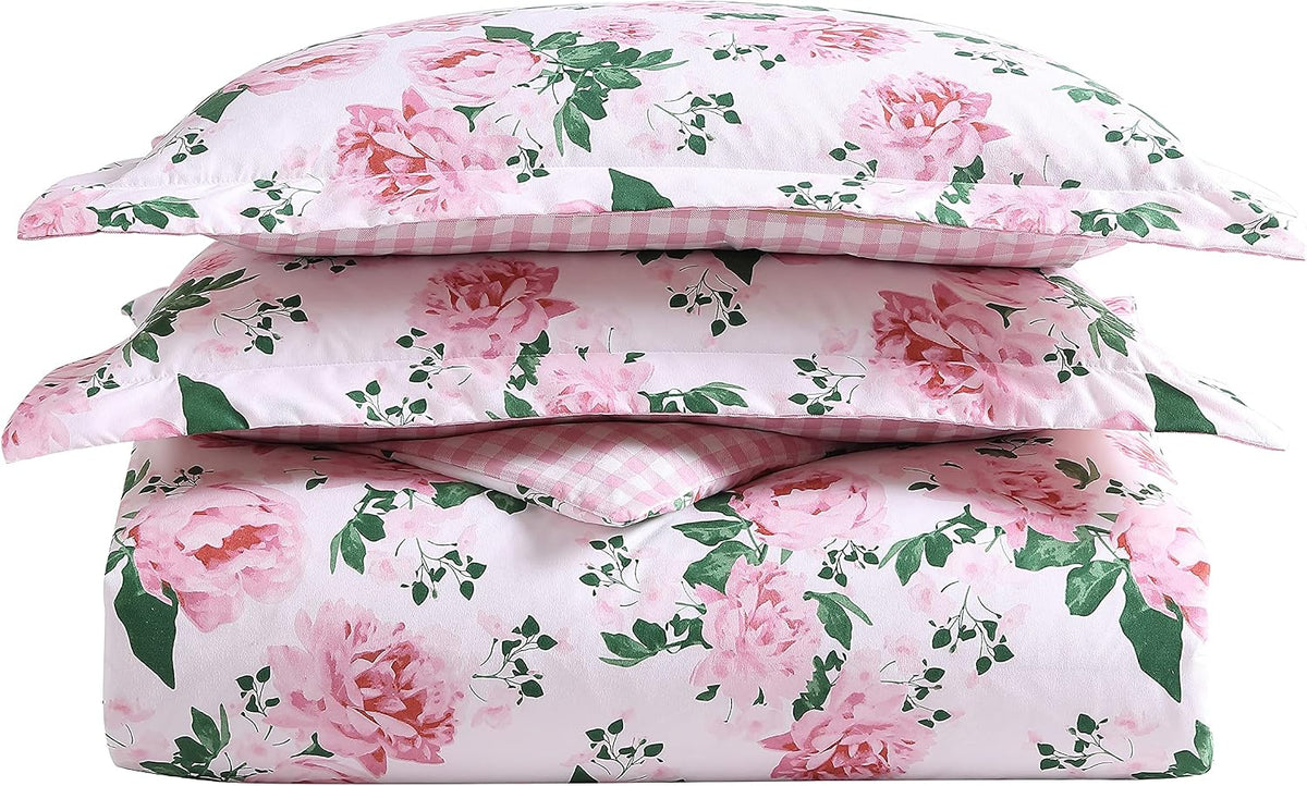 Betsey Johnson - Queen Duvet Cover Set, Reversible Bedding with Matching Shams, Chic Bedding Set (Blooming Roses Pink, Queen)