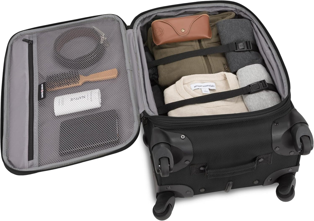 SWISSGEAR Sion 2-Piece Travel Set, Softside Expandable Carry-On Spinner Bundled with 1900 ScanSmart 17' Laptop Backpack with RFID Blocking & Tech Organization, Black