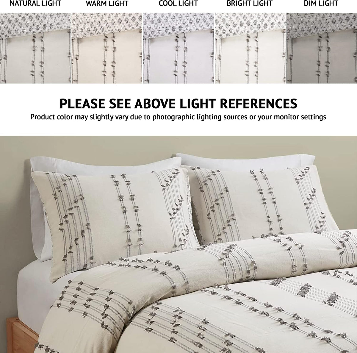 INK+IVY Cotton Duvet Cover King Size - 100% Cotton Duvet Cover Set, Boho Bedding Set for All Seasons Farmhouse Bedding Duvet & Sets with 2 Pillowcase, Jacquard Stripes, Ivory 3 Piece King/Cal King