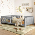 Bellemave Twin Size Montessori Floor Bed with Rails and Slats, Twin Size Floor Bed with Bookshelf and Fence, Low Profile Montessori Beds Frame for Girls, Boys, White