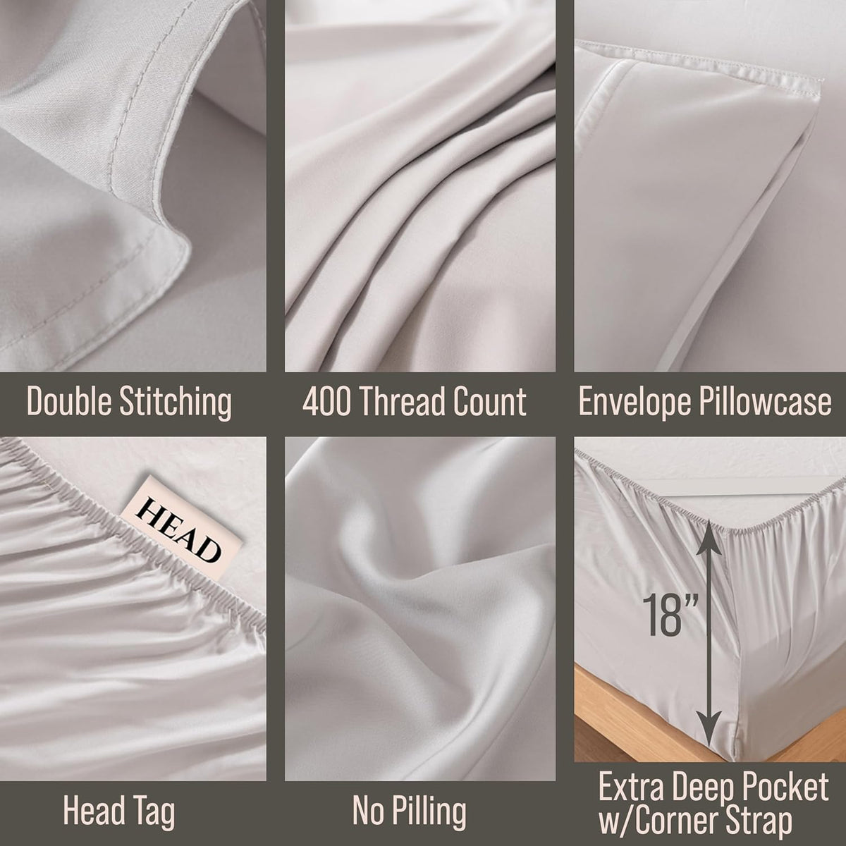 Bella Coterie Luxury Bamboo Viscose King Size Sheet Set | 100% Organically Grown | Ultra Soft | Cooling for Hot Sleepers | 18' Deep Pocket [Grey Mist]