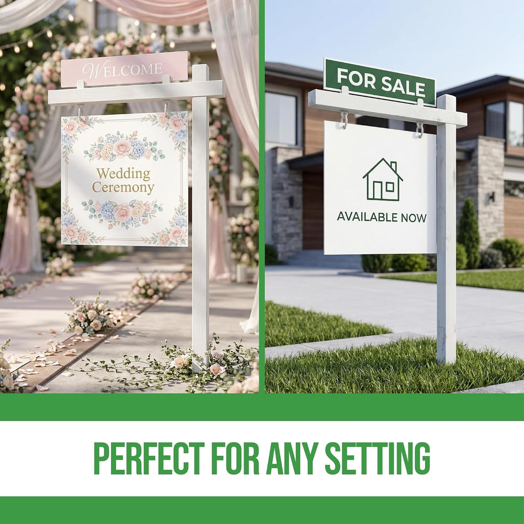 Custom Real Estate Sign Post By BCB Print – Yard Sign Holder with Hanging Panel and Stake | Outdoor Sign Post for Business Sale, Advertising and Open House Signs | Made in USA.