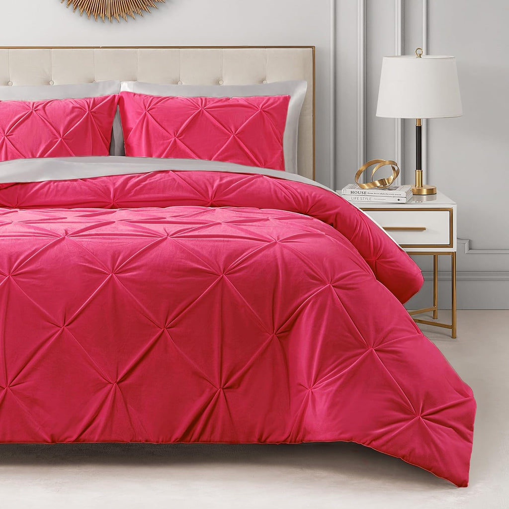 Juicy Couture Kiss Pleat Plush Micromink Hot Pink Full/Queen Comforter Set - Cozy 3 Piece Bedding Ensemble