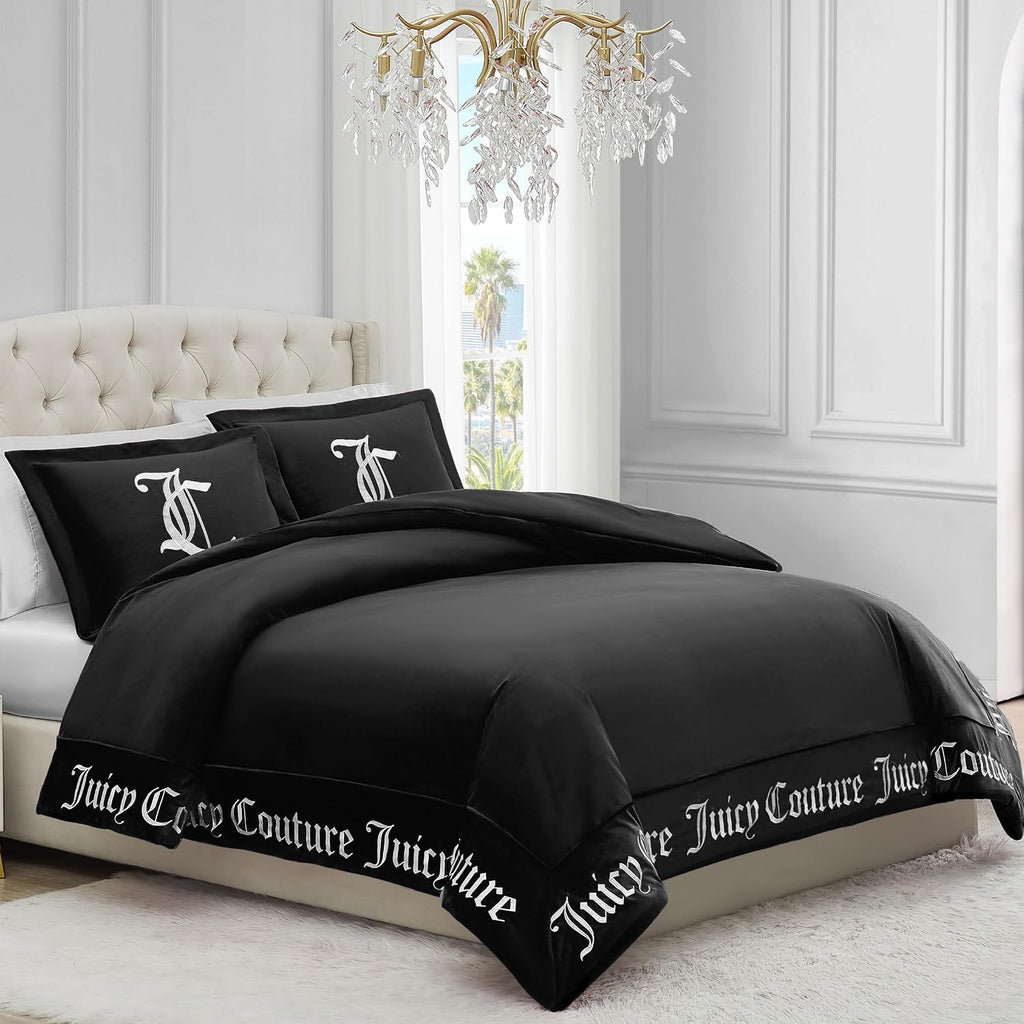 Juicy Couture - Comforter Set - Gothic Design Bedding - Twin/Twin XL - 2 Piece Set Includes (1) 90' x 68' Comforter and (1) 20' x 26' Sham - Wrinkle Resistant - Premium Bedroom Decor - Black
