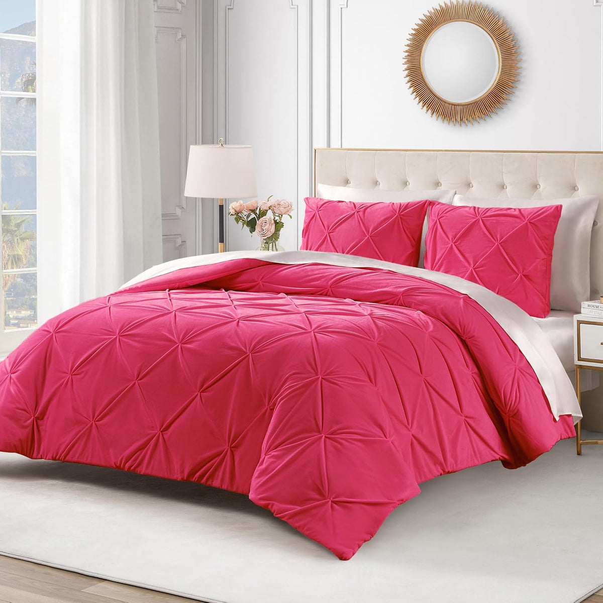 Juicy Couture Kiss Pleat Plush Micromink Hot Pink Full/Queen Comforter Set - Cozy 3 Piece Bedding Ensemble