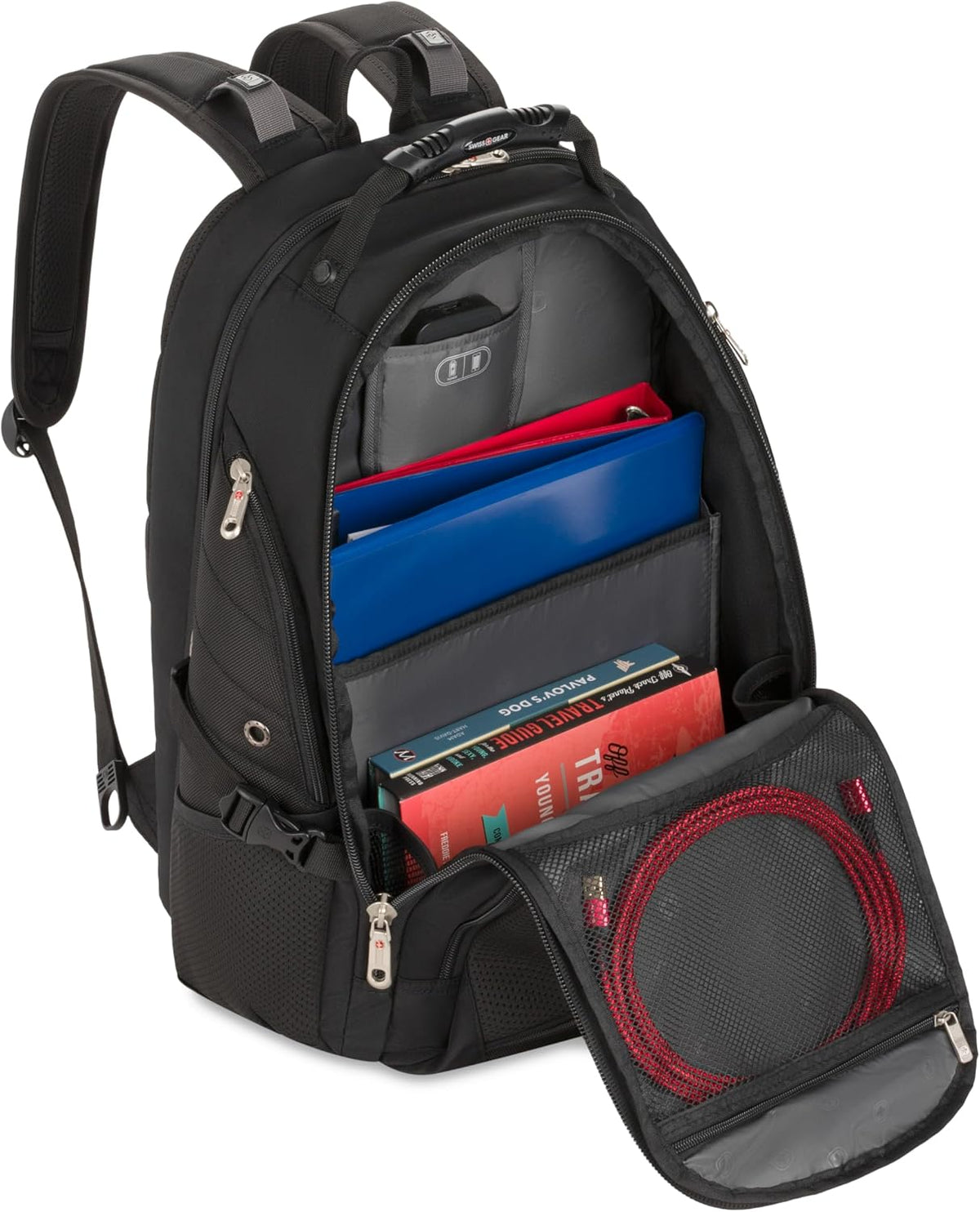 SWISSGEAR Sion 2-Piece Travel Set, Softside Expandable Carry-On Spinner Bundled with 1900 ScanSmart 17' Laptop Backpack with RFID Blocking & Tech Organization, Black
