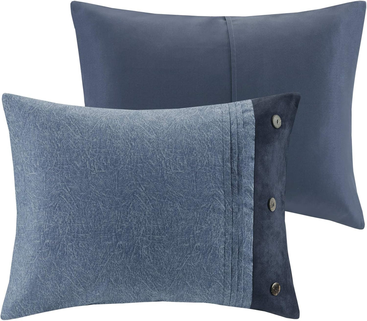 Madison Park Boone Cozy Comforter Set, Faux Suede, Deluxe Hotel Styling All Season Down Alternative Bedding Matching Shams, Decorative Pillow, King (104 in x 92 in), Rustic Dark Navy 7 Piece