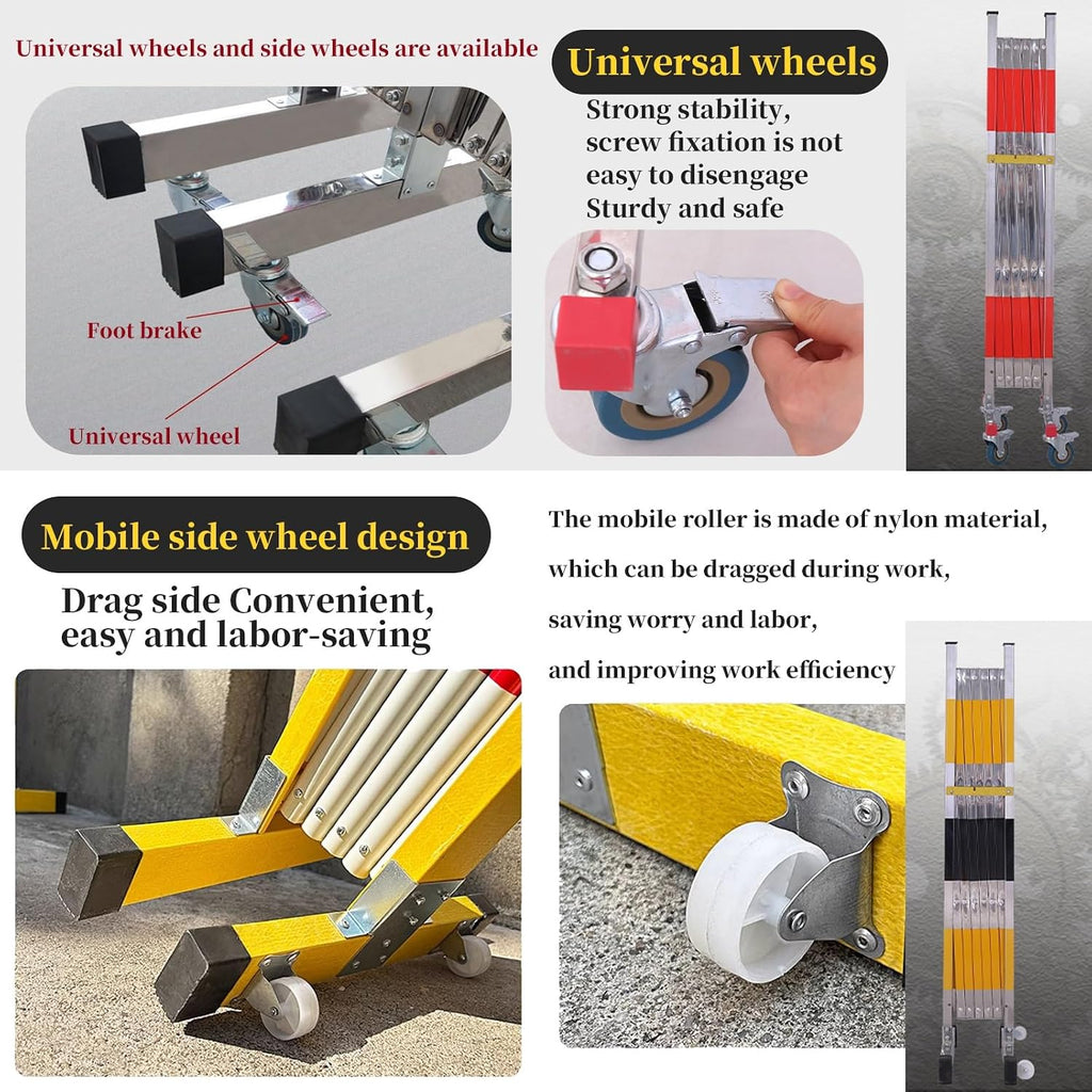 Expandable Retractable Stainless Steel Traffic Barrier - Mobile Industrial Fence with Universal Wheels for Safety Control - Easy to Use Flexible Gate System