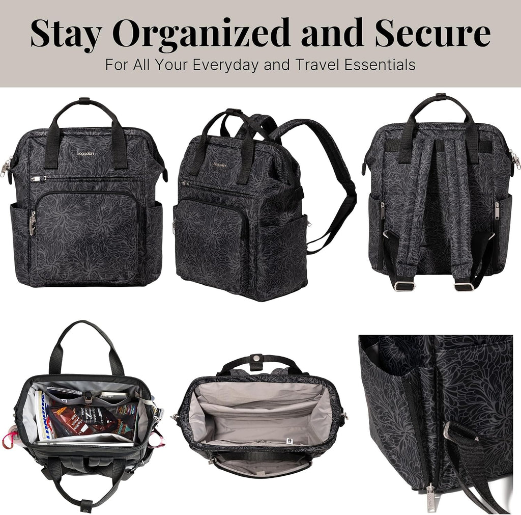 Baggallini Securtex Anti-Theft Windsor Backpack for Travel, Work & College, RFID & Locking Zipper, Up to 16' Laptop