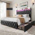 IDEALHOUSE Queen Bed Frame with 50.8' Tall Headboard and 4 Storage Drawers, Platform Leather Upholstered Bed Frame with Charging Station, Led Lights, No Box Spring Needed, Easy Assembly, Black