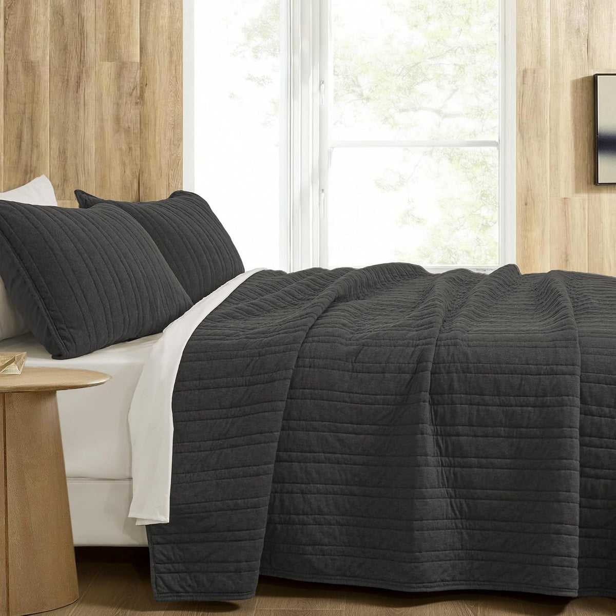 Wonderful 100% Cotton Jersey Knit Quilt Set - Breathable & Hypoallergenic Lightweight Dark Grey Quilt Queen, 3 Piece Channel Stitched All-Season Use Blanket Bedspread & Coverlet Bedding Set, 94'x94' | Safe Sleep