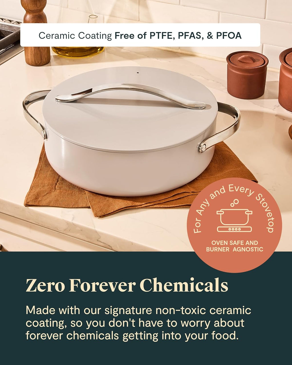 Caraway Rondeau - 6 Qt Non-Stick Pan with Lid - Free From Forever Chemicals - Perfect for Searing, Braising, & Roasting - Sage