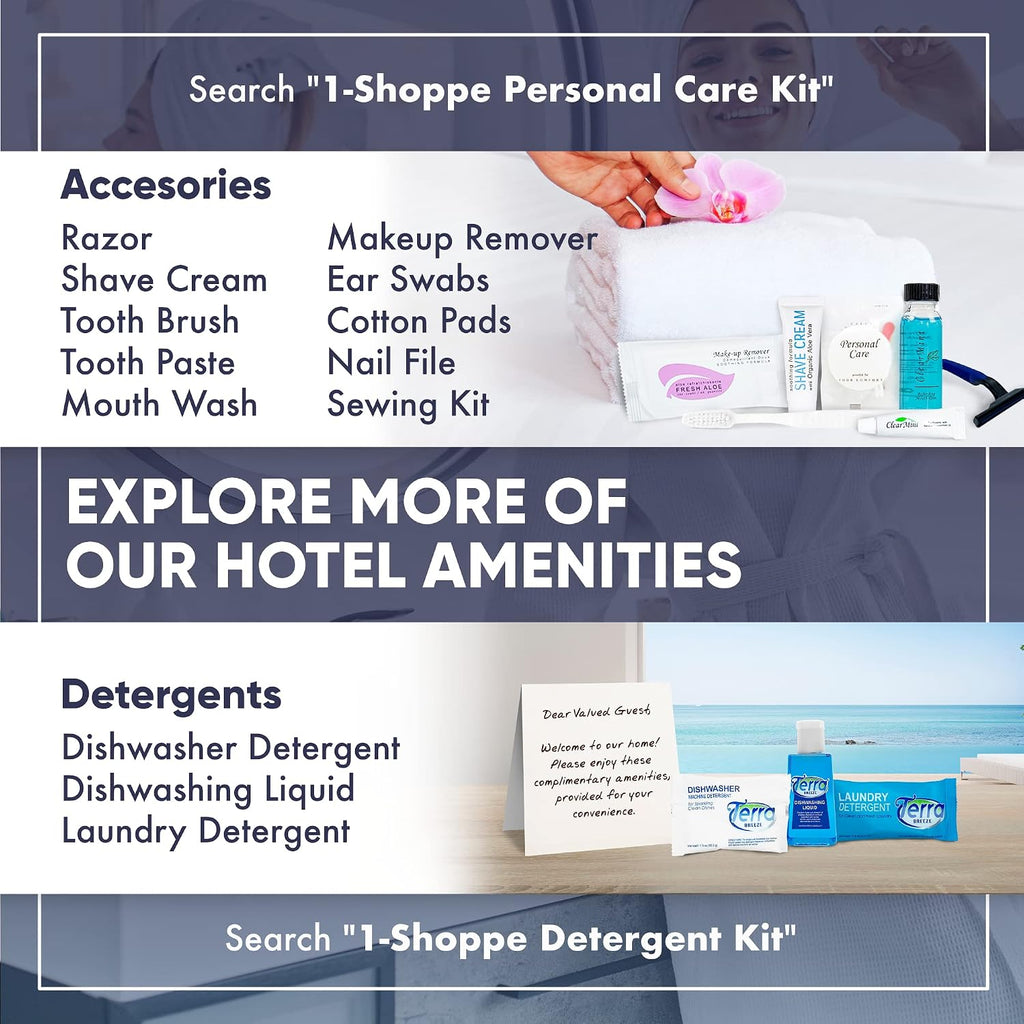 Infuse Pure White Tea and Coconut Hotel Soaps and Toiletries Bulk Set | 1-Shoppe All-In-Kit for Airbnb | 1oz Shampoo & Conditioner, Body Wash, Lotion & 1.25oz Bar Soap | Travel Size 150 Pieces