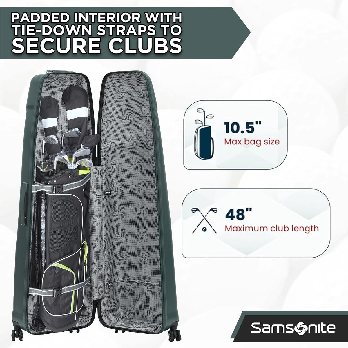 Samsonite Tour Pro Golf Travel Bags for Airlines, Hard Shell Golf Travel Case with Durable ABS, 360° Multi-Directional Shark Wheels, Lightweight Golf Club Travel Bag