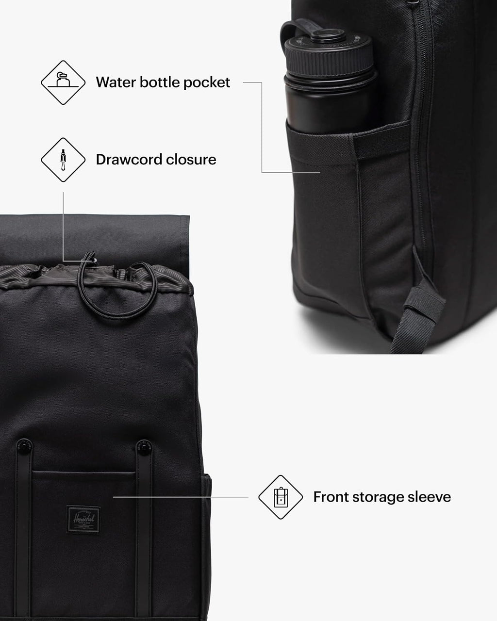 Herschel Retreat™ Backpack, Black Tonal, Standard - 23L