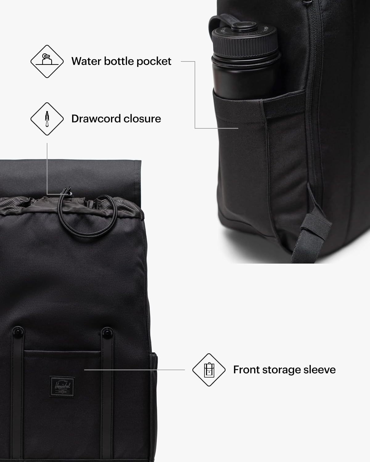 Herschel Retreat™ Backpack, Black Tonal, Standard - 23L