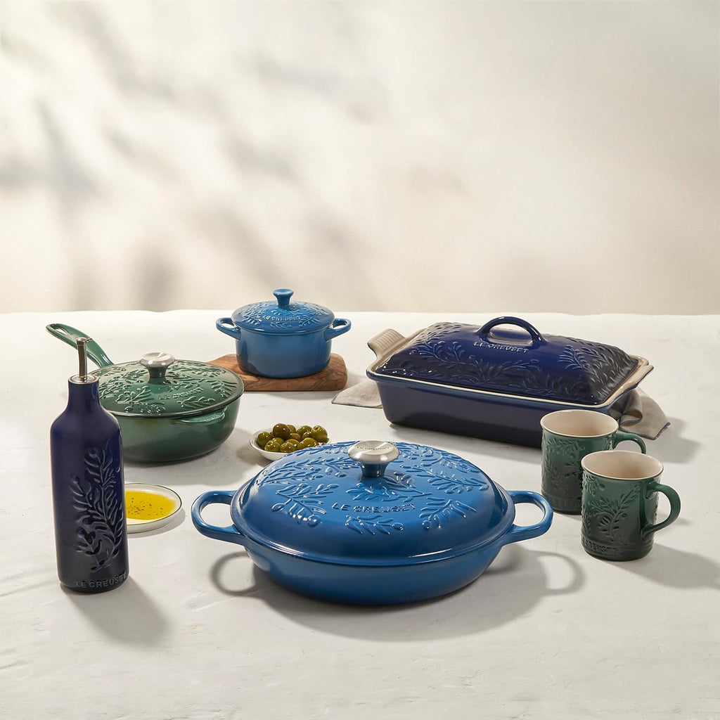 Le Creuset Olive Branch Collection Enameled Cast Iron Saucier, 2.25 qt., Marseille with Embossed Lid