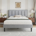 VECELO Full Bed Frame with Upholstered Headboard, Heavy-Duty Platform Bedframe with Strong Wooden Slats Support, No Boxing Spring Needed, Light Grey