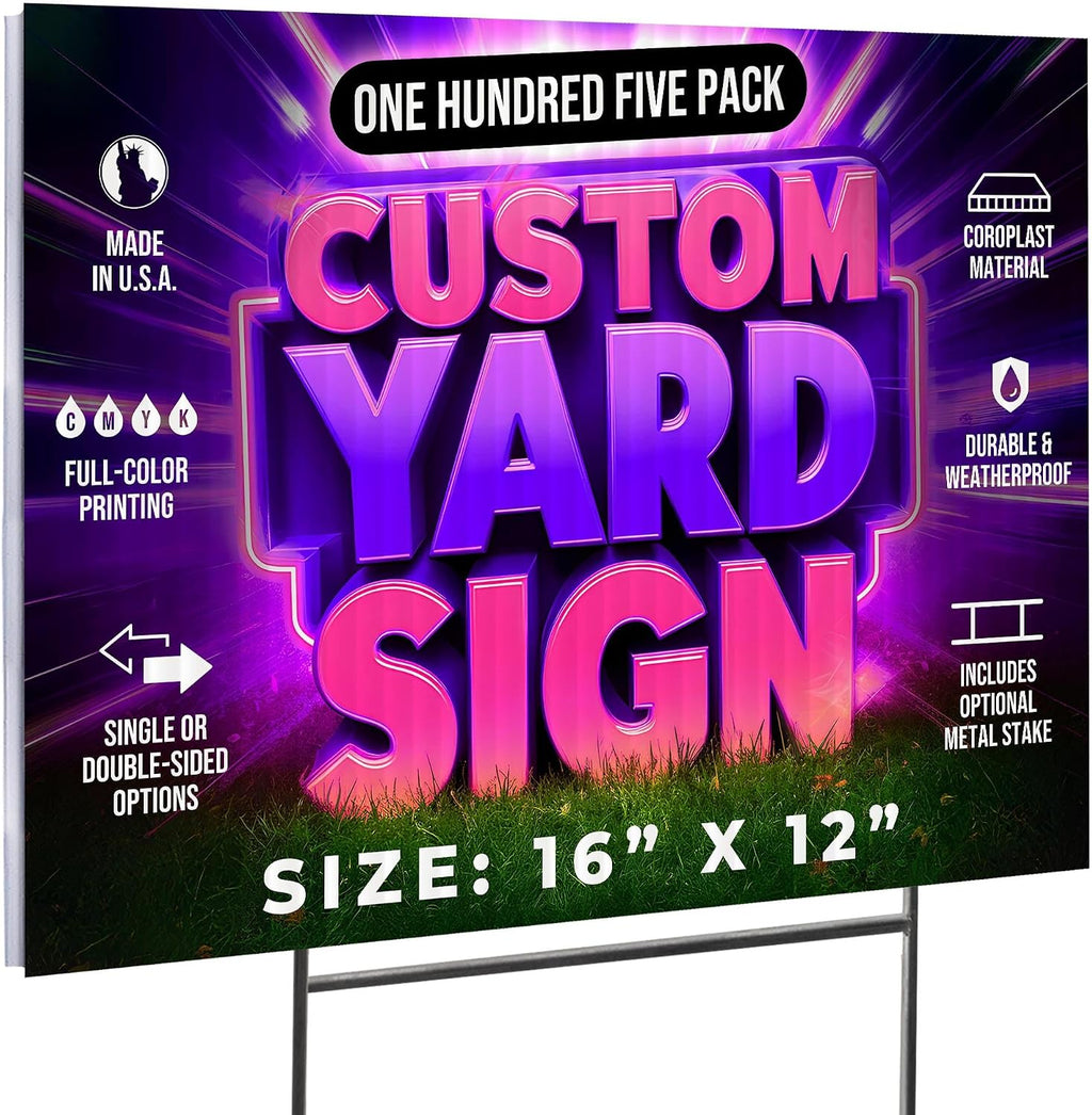 105 Pack, 16x12' Custom Yard Signs with Stakes, Personalized Double Sided Yard Signs Customizable Business Sign, Corrugated Lawn Sign for Outdoor