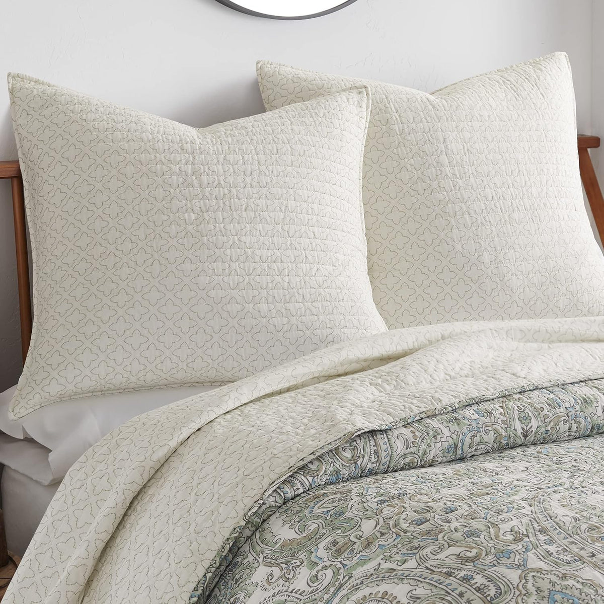Levtex Home - Assisi Quilt - Euro Sham - Clover Outlines - Taupe and Cream - Quilt (26x26in.), No Insert - Cotton