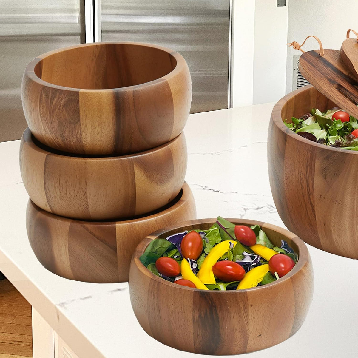 Woodard & Charles Acacia Wood Large Individual Salad Bowls, 6 1/2' x 2 1/2', ★★PACK OF 24 BOWLS★★