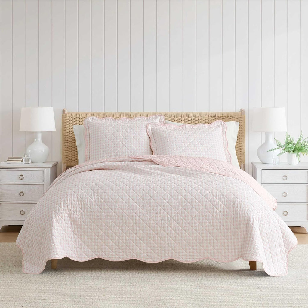 Martha Stewart - King Quilt Set, 100% Soft & Breathable Bedding with a Lightweight Feel for Year Round Comfort, 3 Piece Bed Set with Matching Pillowcases (Olivia Gingham Pink)