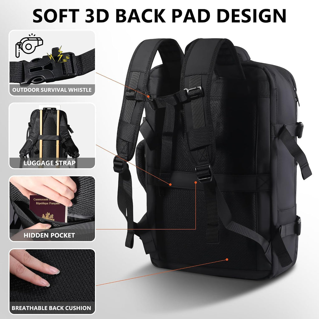 Vacuum Backpack Travel with Pump, Large 80L Exapandable Air Compression Vacuum System, Available Boarding, Carry on Luggage, Water Resistant, TSA Lock and Strong Sealing Airbag for Travel, Black