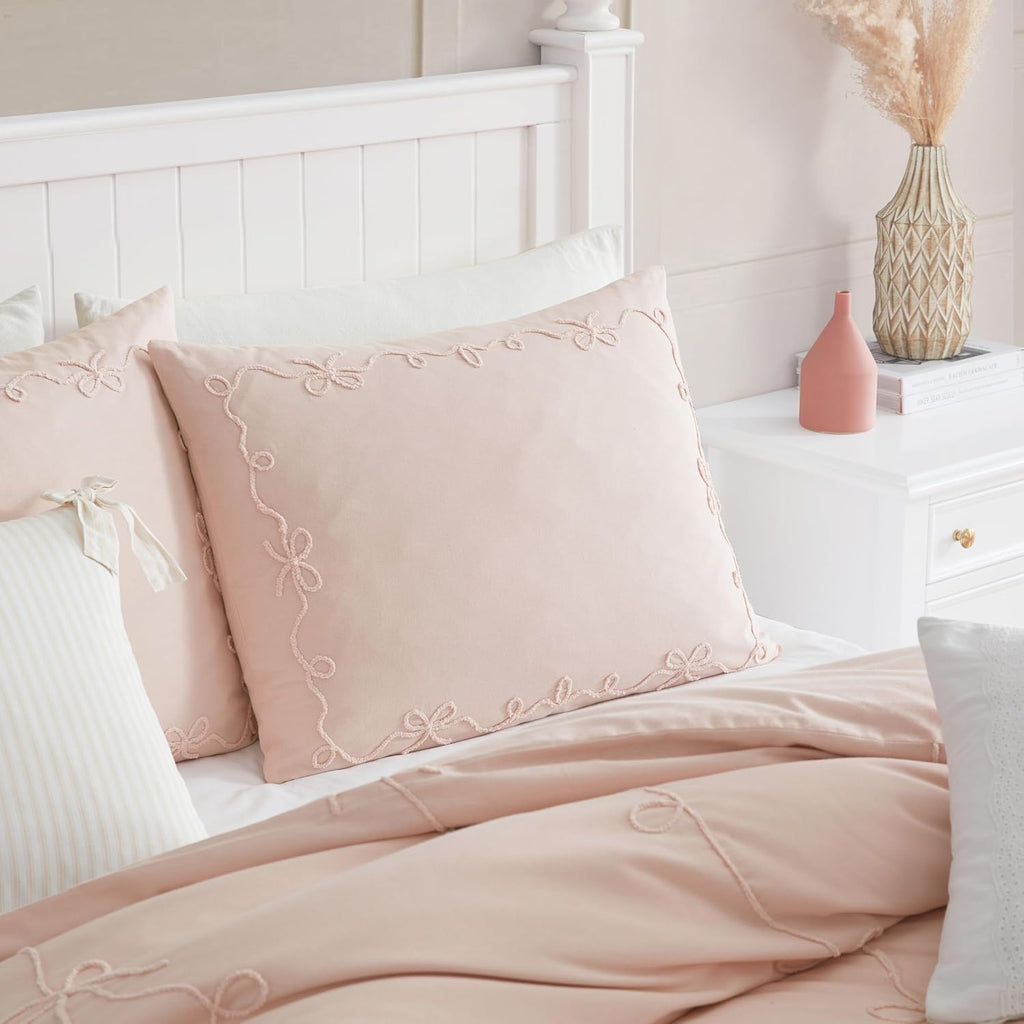 Peri Home Bows Duvet Cover Set 100% Cotton 3-Piece Bedding, King, Blush Pink Sasha Bows
