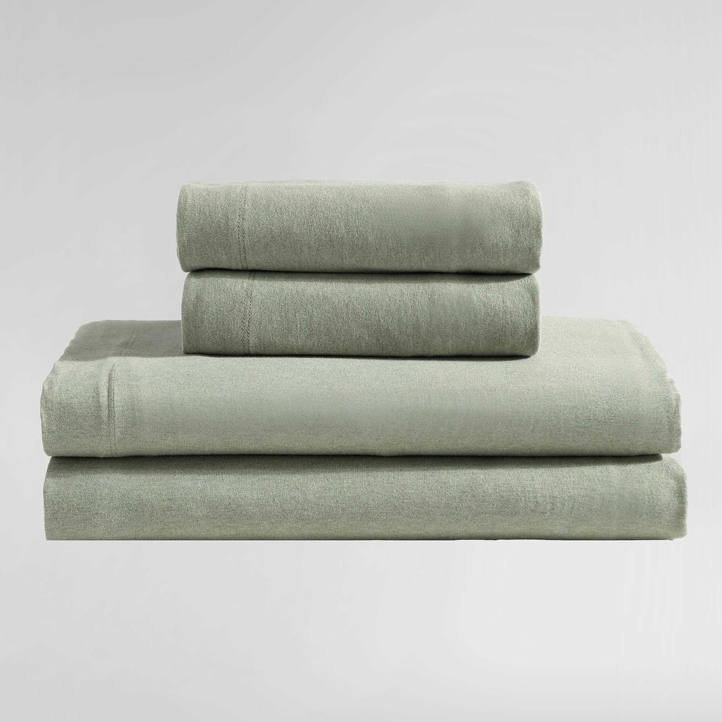 Calvin Klein - Queen Size Sheets Set, Naturally Soft Cotton-Blend Melange Jersey Bedding - Bed Sheets with Matching Pillowcases & Fitted Sheet (Modern Cotton Green)