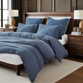 Simple&Opulence 100% Linen Duvet Cover Set, 3 PCS Classic Blue Duvet Cover Queen Size, Breathable Soft Comfy Linen Bedding Comforter Cover with 2 Pillowcases(Classic Blue, 88'x92')