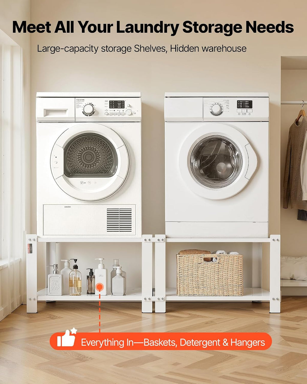 VEVOR Laundry Pedestal, 16.1 in Height, 27.5 x 27.5 in Washer and Dryer Pedestals with Storage Shelf, 700 lbs Load Capacity, Non-Slip Feet, Washing Machine Stand Universal Fit, White, 2 Pack