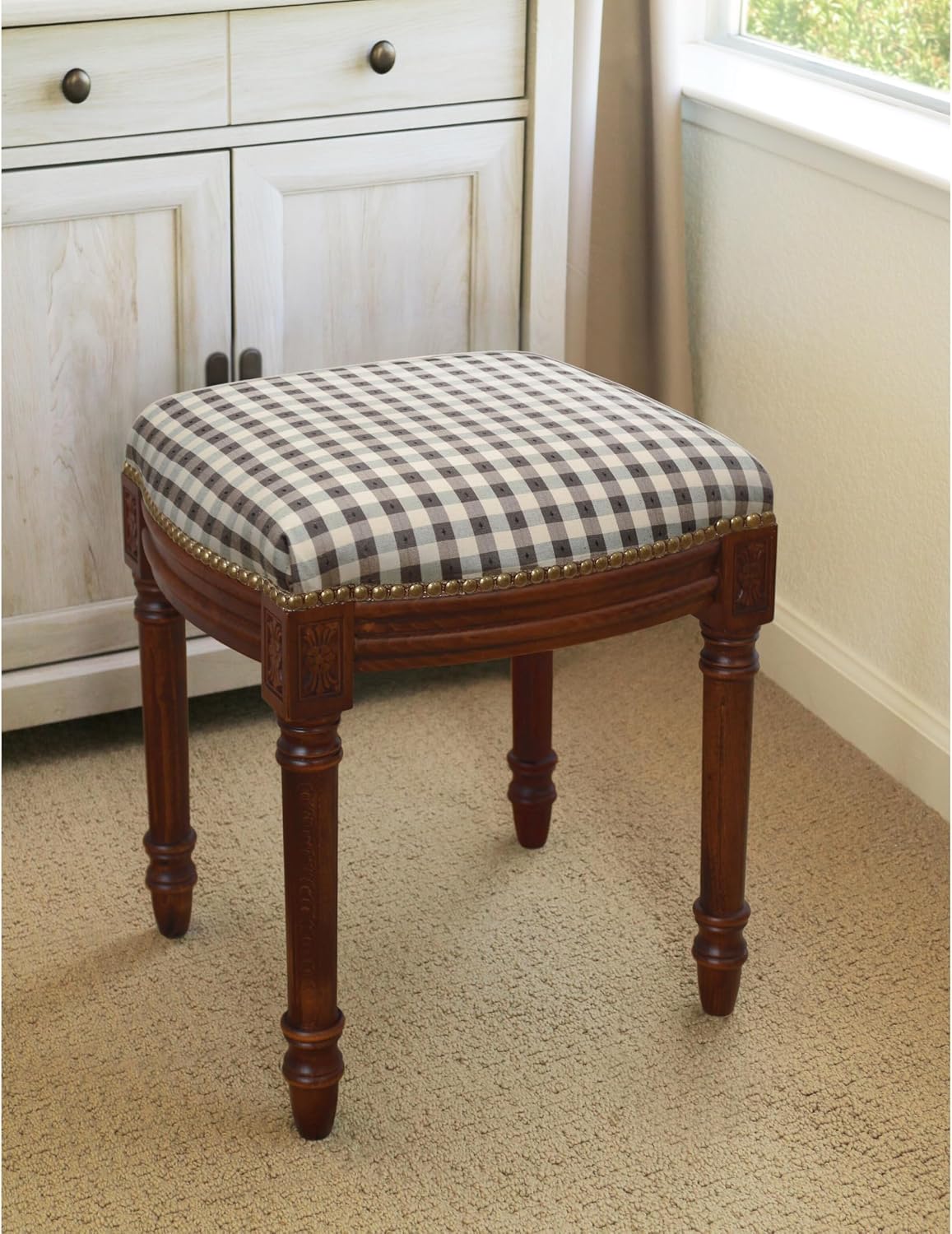 Black Gingham Vanity Stool