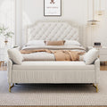 2-Pieces Bedroom Sets, Full Size Tufted Velvet Upholstered Platform Bed with Storage Ottoman Bench for Kids Teens Adult Bedroom, Wood Slat Support, No Box Spring Needed (White-2Z)