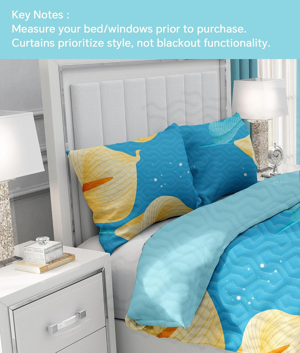 9 pcs Cal King Bed in a Bag with Curtains | Bedspread, Pillowcases, Print & Solid Curtains | Microfiber Tropical Floral | Moisture-Wicking, Durable | Bedspread and Curtain Sets
