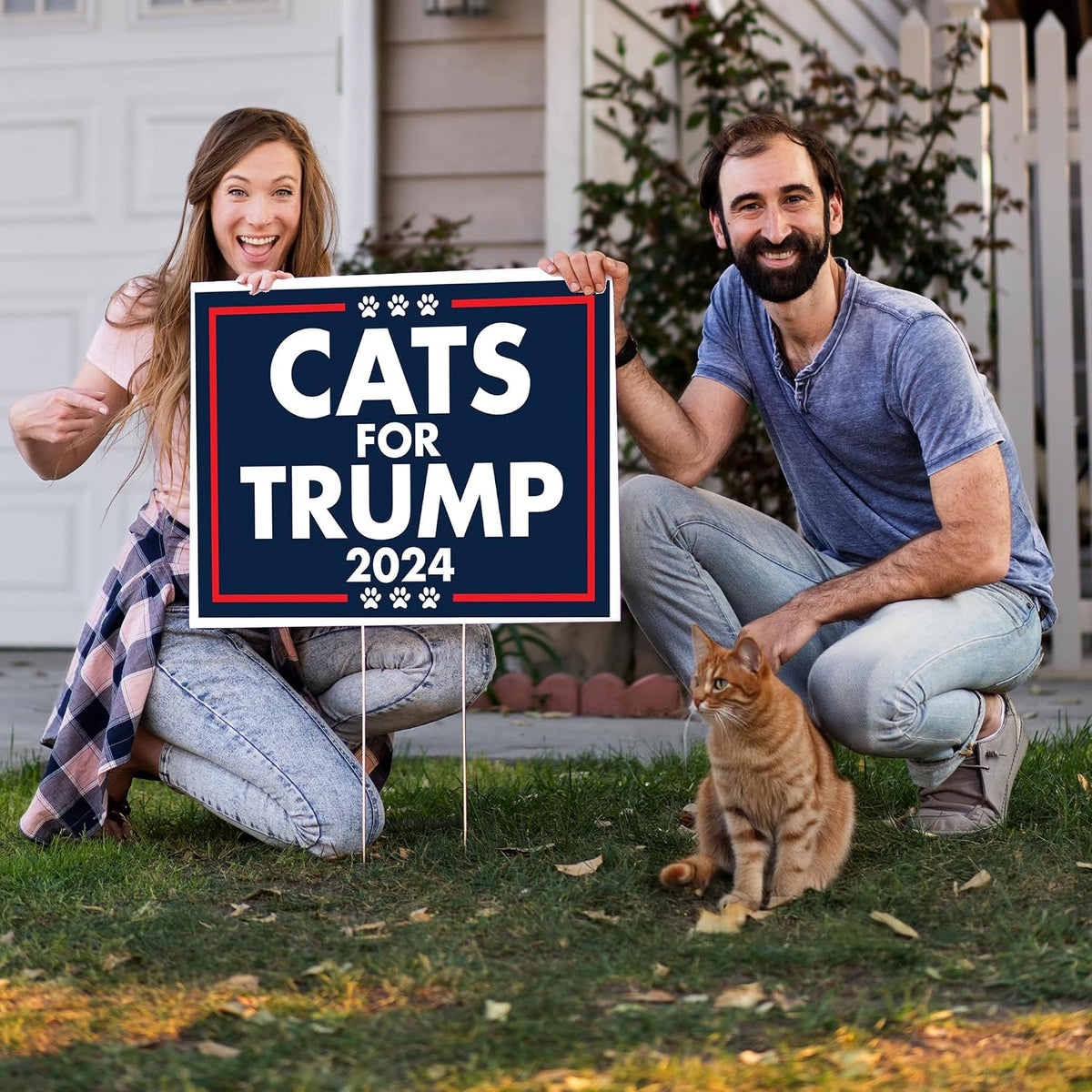Cats for Trump 2024 Yard Sign, 18x24 in, Two Sided, Corrugated Plastic, American Made, Waterproof, 2 Stakes (10)