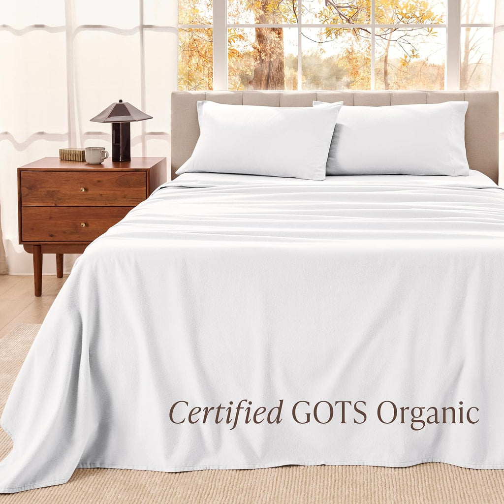 Bare Home Organic Cotton Flannel Sheet Set - Split King Size - 100% Cotton - Double Brushed for Extra Softness & Comfort - Warm, Cozy, and Durable - Breathable - Bed Sheets (Split King, White)