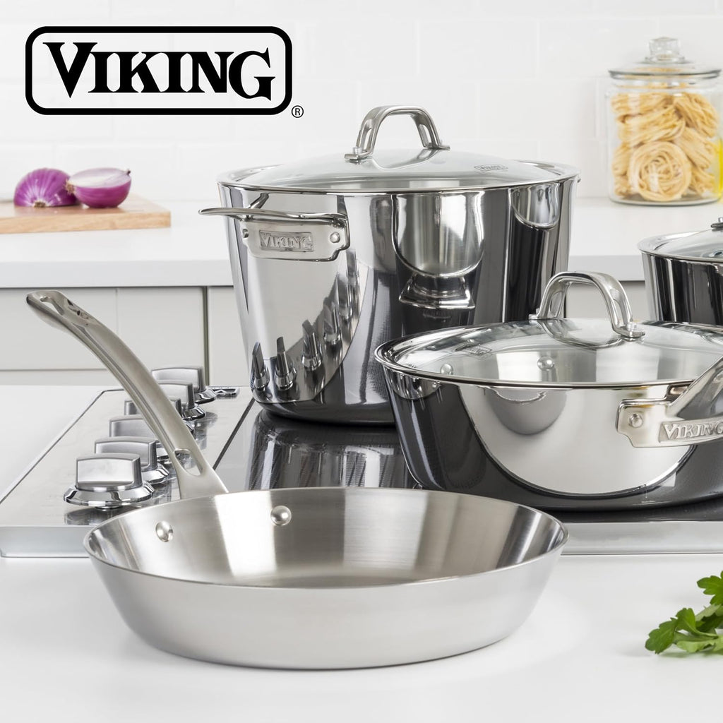 Viking Contemporary 3-Ply Frying Pan, 10 Inch Stainless Steel Fry Pan, 5 Quarts, Silver