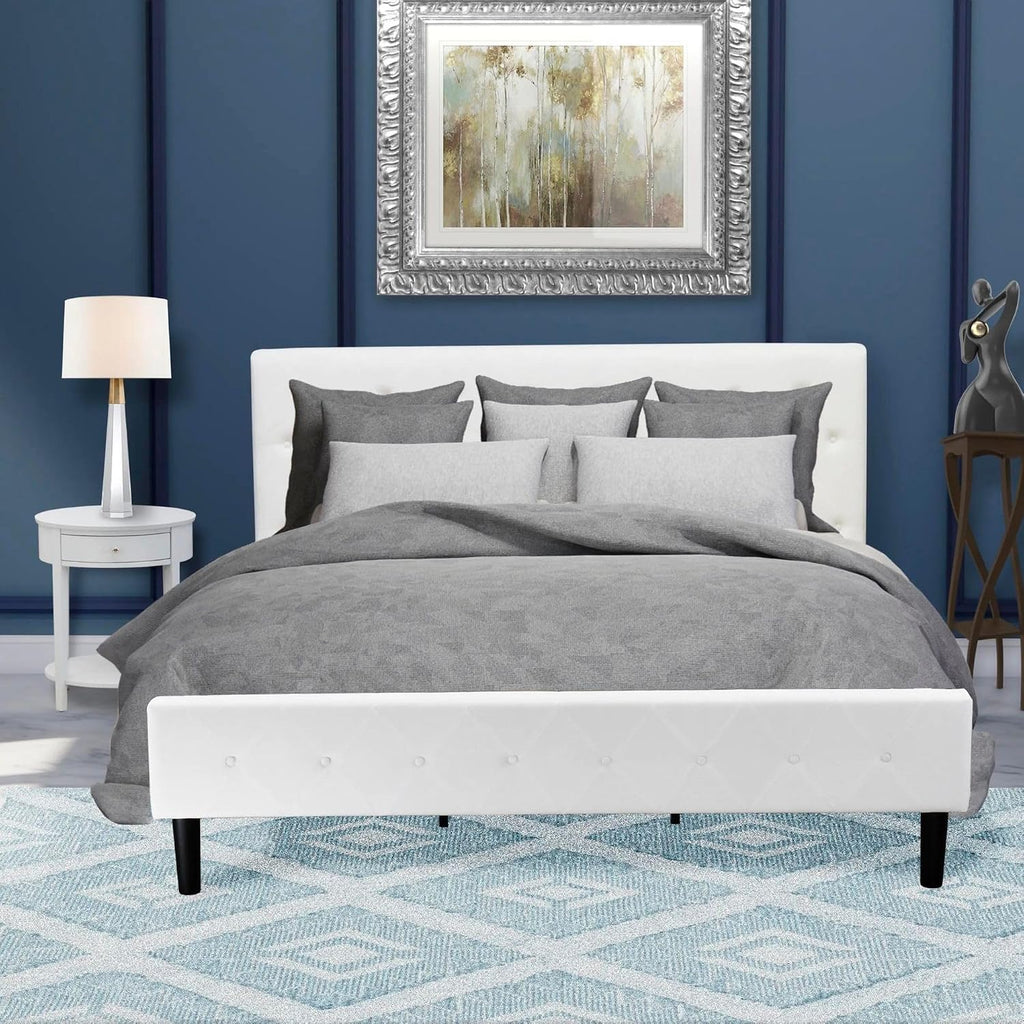 East West Furniture NL19K-1HI14 2 Piece Bedroom Set - King Size Button Tufted Bed - Linen white Velvet Fabric Upholstered Headboard and an Urban Gray Finish Nightstand