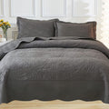 MarCielo 3-Piece 100% Cotton Oversized Bedspread Lightweight Quilt Coverlet Embroidery Farmhouse Bedding Set T0 (Dark Grey, Oversized King (118'x106'))