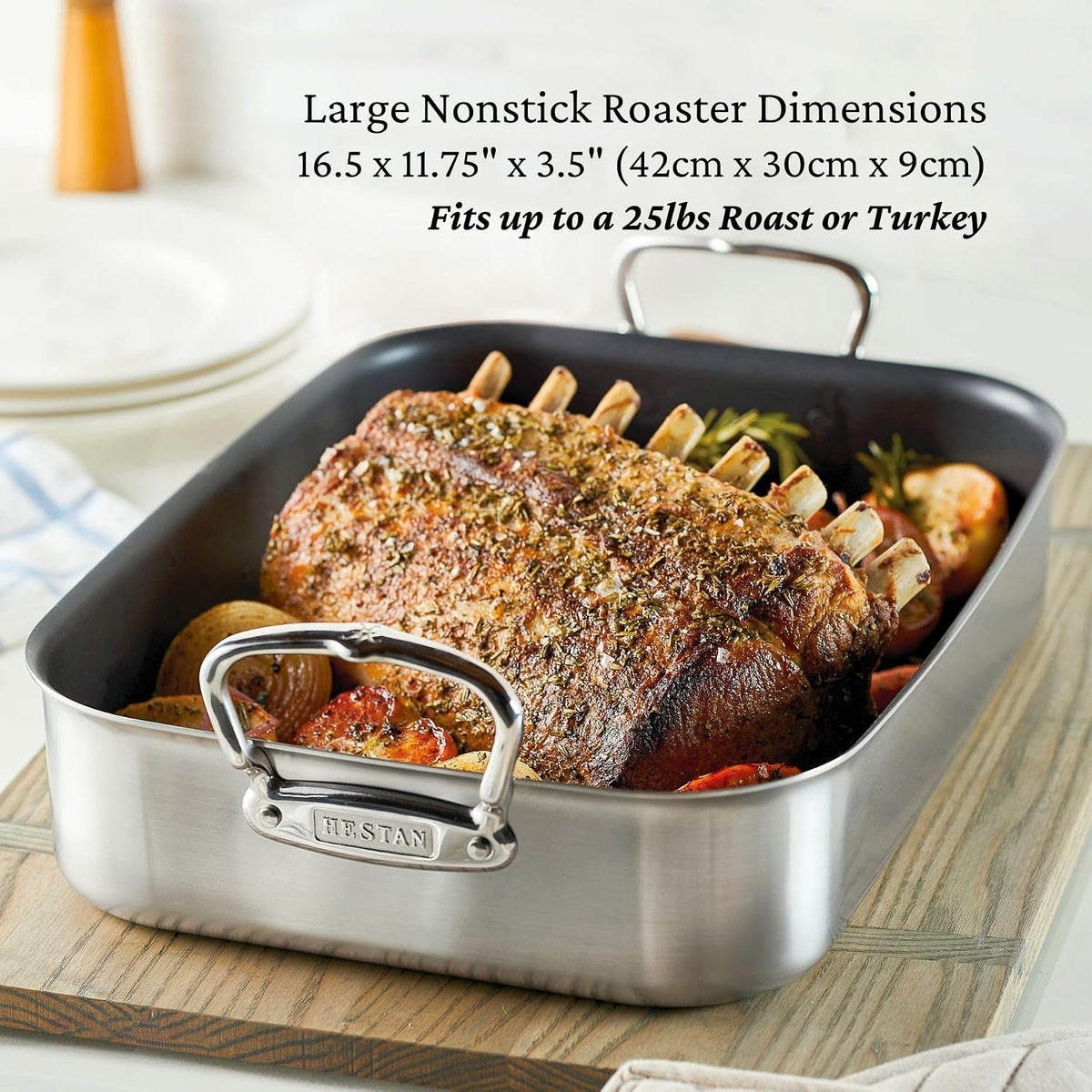 Hestan Provisions – 16.5' Classic Clad Nonstick Roasting Pan with Stainless Steel Rack